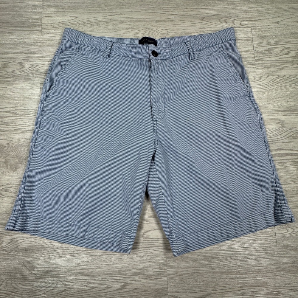 Club Room Mens Shorts Seersucker Striped Blue White 40 Cotton Flat Front Classic